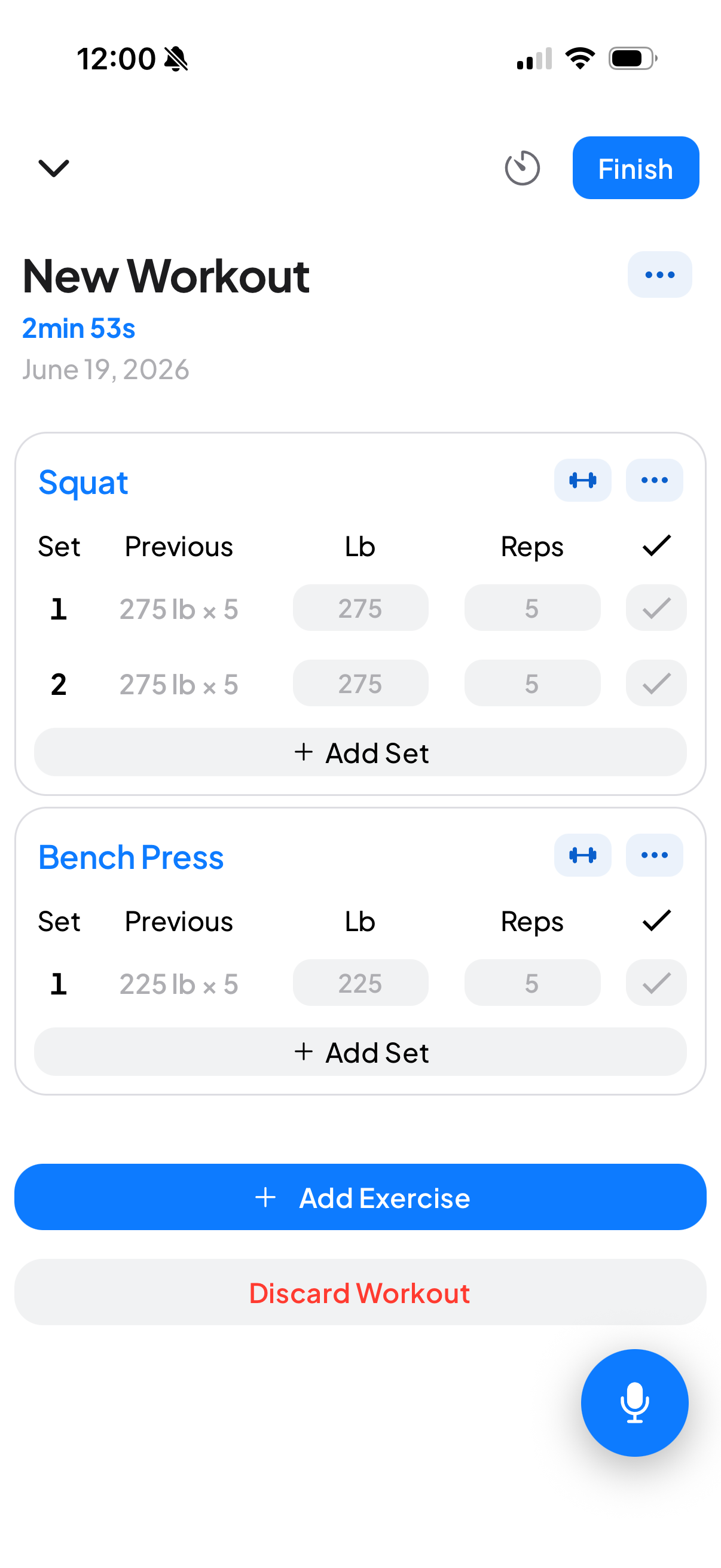 Your workout, ready to log